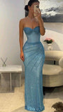 Dream Mermaid Sweetheart Aesthetic Sheath Long Prom Dresses Mesh Blue Evening Dresses HZ0311