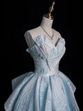Beautiful Ball Gown Sweetheart Light Sky Blue Floral Sleeveless Long Prom Dress For Women Girls Evening Dresses HZ0311