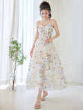 Cute Ball Gown Sweetheart Floral Tulle Tea Length Prom Dresses Formal Gowns Inspo Evening Outfit HZ0311