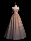 Beautiful Ball Gown Spaghetti Strap Pink Tulle Long Prom Dresses Inspiration Evening Gowns Formal Dress HZ0311