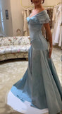 Elegant Mermaid Off The Shoulder Blue Chiffon Long Prom Dresses Evening Gowns Vestidos De Dia HZ0311