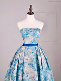 Beautiful Ball Gown Strapless Blue Floral Satin Long Prom Dresses Formal Gowns Inspo Evening Outfit HZ0311