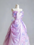 Timeless Ball Gown Strapless Lilac Floral Tulle Long Prom Dresses Inspiration Party Gowns HZ0311
