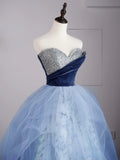 Cute Ball Gown Sweetheart Blue Tulle Floral Sleeveless With Beaded Bodice Long Quinceanera Dresses Sweet 15 16 Birthday Outfit HZ0311
