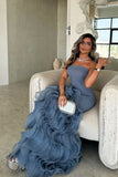 Modest Ruffled Chiffon Pleated Party Gowns Sleeveless Floor-Length Mermaid Prom Dress HZ0311