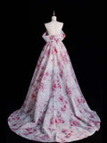 Modest Ball Gown Off The Shoulder With Short Sleeves Pink Floral Long Prom Dress For Women Girls Evening Dresses HZ0311