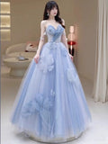Ball Gowns Prom Dress Women Sweetheart Blue Tulle Long Formal Dance Evening Party Gowns HZ0311