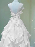 A line White Tulle See Through Neck Appliques Prom Dress HZ0311