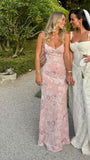 Elegant Mermaid Spaghetti Straps With Lace Blush Pink Long Prom Dresses Vestidos De Dia HZ0311