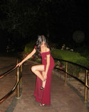 Sexy Off The Shoulder Burgundy Satin Mermaid Long Prom Dress Evening Dress HZ0311