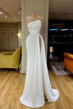 Strapless Creamy White High-split Pleated Long Prom Dress HZ0311