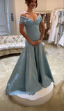Elegant Mermaid Off The Shoulder Blue Chiffon Long Prom Dresses Evening Gowns Vestidos De Dia HZ0311