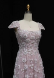 Elegant A line Floral Pattern Backless Short Sleeve Prom Dress Formal Dresses HZ0311