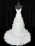 Charming Women's Mermaid Spaghetti Straps Sleeveless White Tulle Pleated With Beads Long Vintage 1920s Wedding Dresses HZ0311