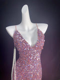 Vintage Sheath Spaghetti Strap Pink Sequin Hoco Gowns Short 16th Birthday Dress Homecoming Dresses Cocktail Gown HZ0311
