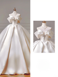 Princess Long Wedding Gowns Ball Gown Off The Shoulder Satin For Bride With Short Sleeves Bridal Dresses HZ0311