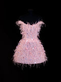 Aesthetic Ball Gown Short Prom Dress Feathers 16th Birthday Dress Homecoming Dresses Cocktail Gown HZ0311