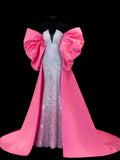 Affordable Sequin 1950s Formal Mermaid Strapless Pink Ombre Sequins With Beads Style Impress Long Prom Dresses Party Gowns HZ0311
