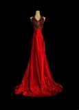 Modest A line Halter Red Satin With Beading Long Evening Dresses Inspo Senior Night Dance Prom Dress HZ0311