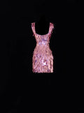 Aesthetic Sheath Square Neck Short Prom Dress Pink Sequins 16th Birthday Dress Homecoming Dresses Cocktail Gown HZ0311