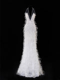 Timeless Wedding Gowns Dresses Romantic Mermaid V Neck for Bride With Feather White Petite/Plus Size Bridal Gown For Women HZ0311