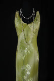 Classy Prom Dresses 1950s Mermaid V Neckline Green Chiffon With Floral Long Parties Gowns Evening Dress HZ0311