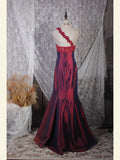 Classy Prom Dresses 1950s Mermaid One Shoulder Floral Burgundy Wine Red Long Parties Gowns Evening Dress HZ0311