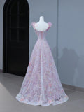 Cute Prom Dresses Aesthetic A Line Spaghetti Straps Pink Floral Inspiration Style Impress Corset Fitted Long Party Formal Gown HZ0311