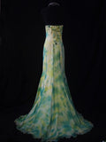 Retro 80s Mermaid Strapless Floral Green Chiffon With Beadings Long Prom Dresses Inspo 22th Birthday Outfit Formal Dress HZ0311
