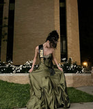 Vintage Ball Gown Strapless Blue Satin Taffeta 90s Prom Dresses Inspiration Party Dress Princess Graduation Dress HZ0311