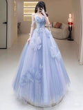 Ball Gowns Prom Dress Women Sweetheart Blue Tulle Long Formal Dance Evening Party Gowns HZ0311