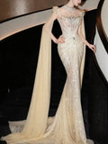 Luxurious Mermaid Evening Dress Strapless Gold Sequins Prom Dress Long Party Dress 19th Birthday Outfits HZ0311