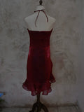Vintage Sheath Halter Burgundy Short Cocktail Dress 16th Birthday Outfits Homecoming Dresses Night Party Gown HZ0311