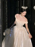 Princess Ball Gown Off The Shoulder Champagne Prom Dresses Inspiration Long Party Night Gowns 18th Birthday Outfits HZ0311