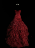 Ball Gown Strapless Burgundy Sleeveless With Applique Women's Dress Satin Long Quinceanera Dresses Sweet 16 Birthday Quince Dress Outfits HZ0311