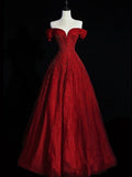 Charming Ball Gown Off The Shoulder Red Tulle Long Prom Dresses Impress 18th Birthday Outfits Prom Gown HZ0311