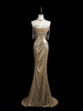 Sparkle Mermaid Sweetheart Gold Sequin Long Prom Dresses Impress 18th Birthday Outfits Prom Gown HZ0311