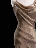 Sparkle Mermaid Asymmetrical Shoulder Straps Champagne Sequin Long Prom Dresses Impress 18th Birthday Outfits Prom Gown HZ0311
