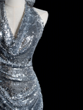 Retro Mermaid Halter Silver Sequin Long Prom Dresses Impress 18th Birthday Outfits Prom Gown HZ0311