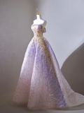 Retro Ball Gown Off The Shoulder Lilac Sequin Long Prom Dresses Impress 18th Birthday Outfits Prom Gown HZ0311