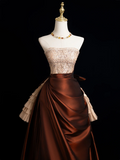 Vintage Ball Gown Strapless Brown Satin Long Prom Dresses Impress Sweet 16 Birthday Outfits Prom Gown HZ0311