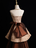 Vintage Ball Gown Strapless Brown Satin Long Prom Dresses Impress Sweet 16 Birthday Outfits Prom Gown HZ0311