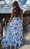 Mermaid Ruffle Floral Print Floor Length Prom Dresses HZ0311
