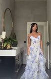 Mermaid Ruffle Floral Print Floor Length Prom Dresses HZ0311
