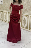 Beautiful Sheath Off The Shoulder Burgundy Satin Maxi Long Party Prom Dresses Evening Dress HZ0311