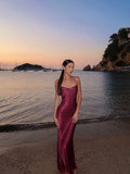 Sexy Mermaid Halter Burgundy With Beaded Inspo Formal Party Gowns Long Prom Dresses HZ0311