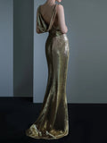Sparkle Mermaid Asymmetrical Shoulder Straps Champagne Sequin Long Prom Dresses Impress 18th Birthday Outfits Prom Gown HZ0311