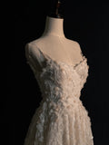 Civil Wedding Dresses A Line Spaghetti Straps Floral White With Beaded Bodice Brides Dress Fitted Bridal Gowns HZ0311